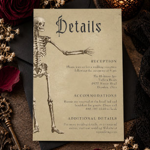 Tarjeta De Recepción Boda de Halloween con esqueleto gótico vintage