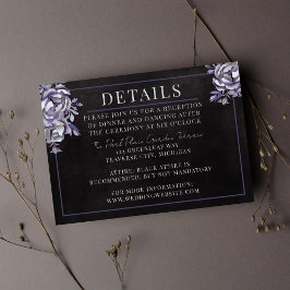 Tarjeta De Recepción Boda de Halloween Gótico Morado Oscuro Floral Negr