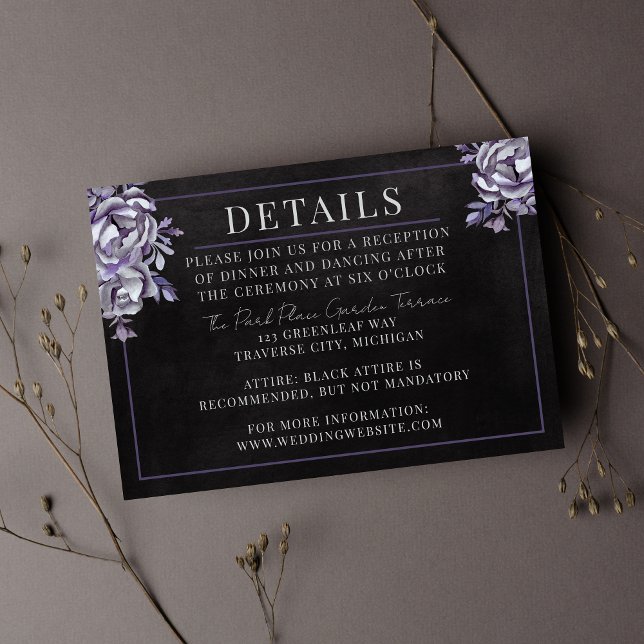 Tarjeta De Recepción Boda de Halloween Gótico Morado Oscuro Floral Negr (Subido por el creador)