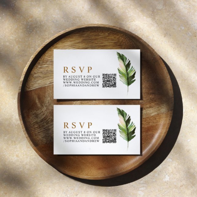 Tarjeta De Recepción Boda de hoja de palma tropical QR RSVP (Subido por el creador)
