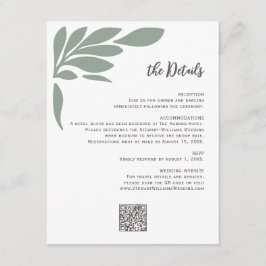 Tarjeta De Recepción Boda de hoja floral tropical abstracta Sage