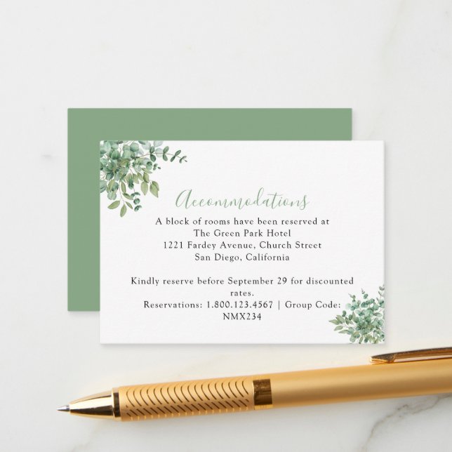 Tarjeta De Recepción Boda de hojas de eucalipto (Anverso/Reverso In Situ)