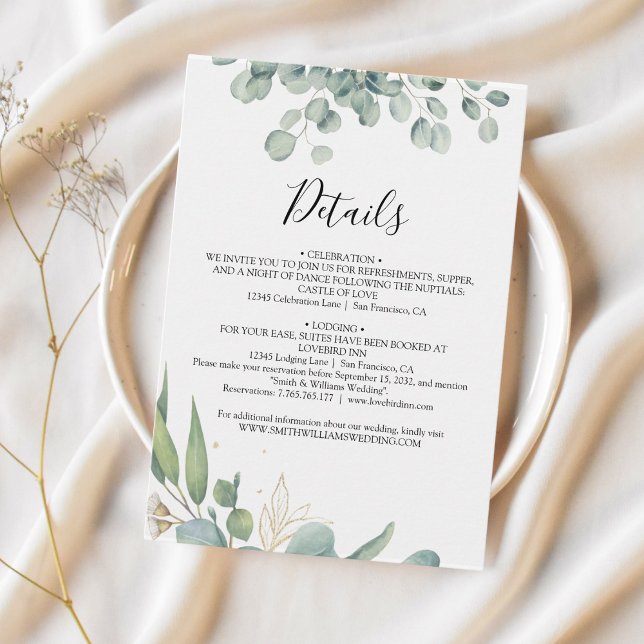 Tarjeta De Recepción Boda de hojas de eucalipto de vegetación moderna y (Subido por el creador)