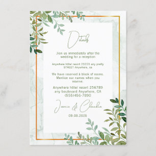 Tarjeta De Recepción Boda de hojas de follaje color agua verde