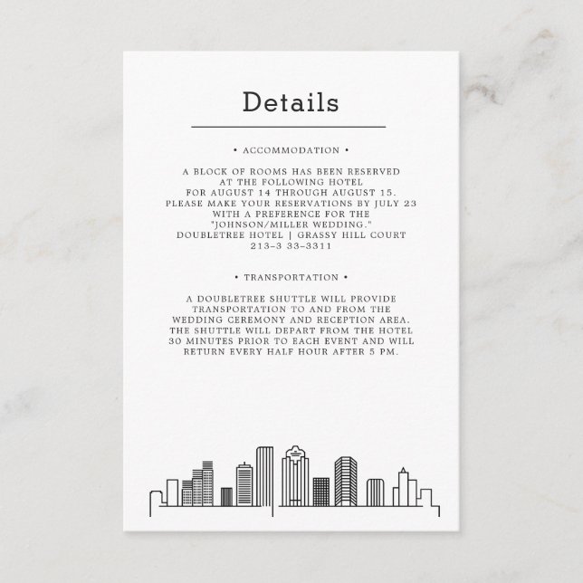 Tarjeta De Recepción Boda de Houston | Detalles del invitado (Anverso)