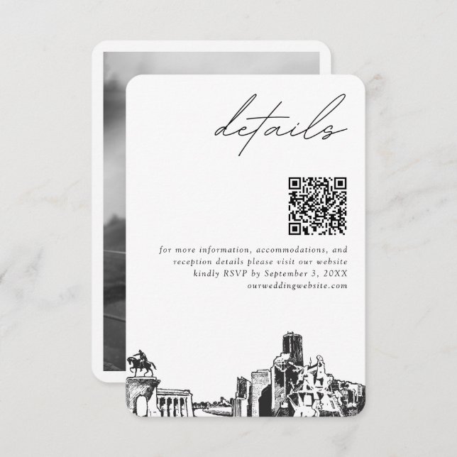 Tarjeta De Recepción Boda de Houston Detalles modernos Código QR (Anverso / Reverso)