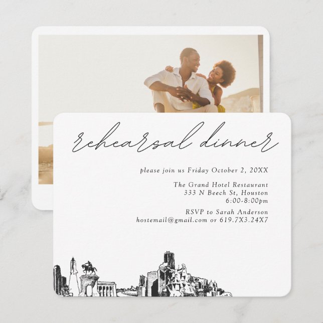 Tarjeta De Recepción Boda de Houston elegante cena de ensayo (Anverso / Reverso)
