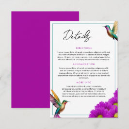 Tarjeta De Recepción Boda de Hummingbirds Purple Daisies