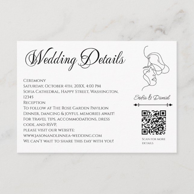 Tarjeta De Recepción Boda de ilustracion de Pareja de Arte de Línea min (Anverso)