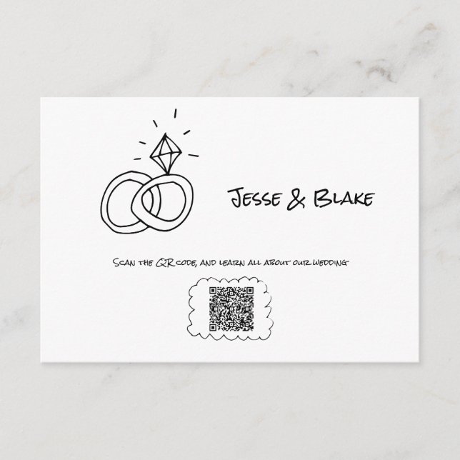 Tarjeta De Recepción Boda de Ilustraciones Doodle en blanco y negro (Anverso)