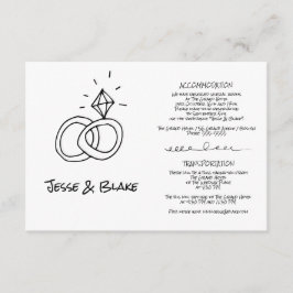 Tarjeta De Recepción Boda de Ilustraciones Doodle en blanco y negro