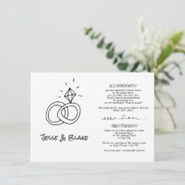 Tarjeta De Recepción Boda de Ilustraciones Doodle en blanco y negro