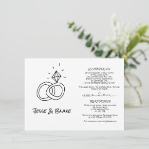 Tarjeta De Recepción Boda de Ilustraciones Doodle en blanco y negro