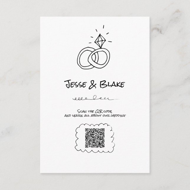 Tarjeta De Recepción Boda de Ilustraciones Doodle en blanco y negro (Anverso)