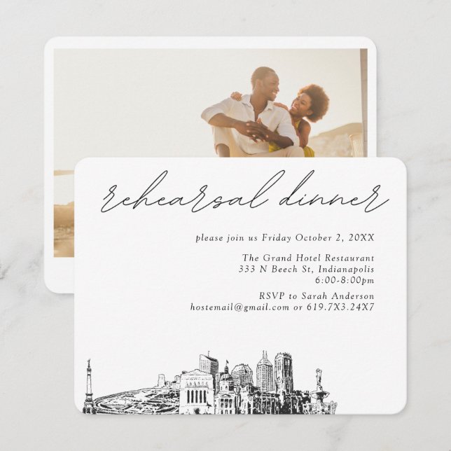 Tarjeta De Recepción Boda de Indianápolis Cena elegante de ensayo (Anverso / Reverso)