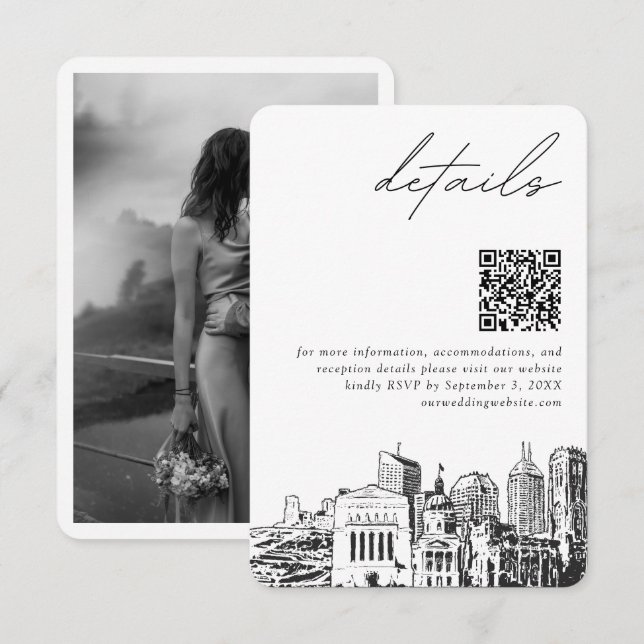 Tarjeta De Recepción Boda de Indianápolis Detalles modernos Código QR (Anverso / Reverso)