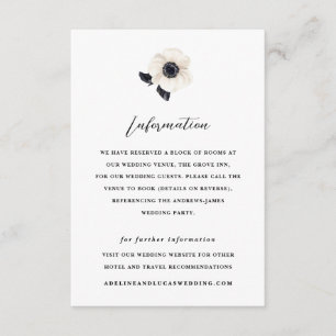 Tarjeta De Recepción Boda de información del hotel Anemone White Flower