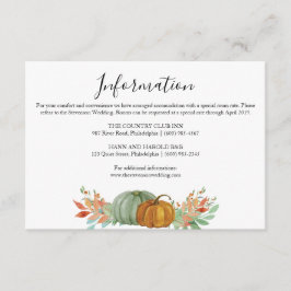 Tarjeta De Recepción Boda de información sobre las calabazas del otoño