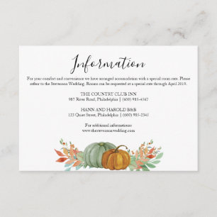 Tarjeta De Recepción Boda de información sobre las calabazas del otoño