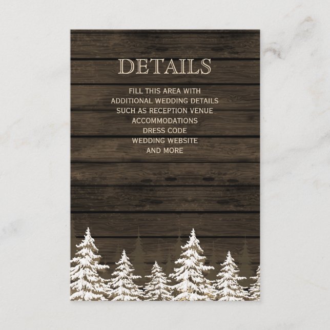 Tarjeta De Recepción Boda de invierno de Barnwood Rustic Pine (Anverso)