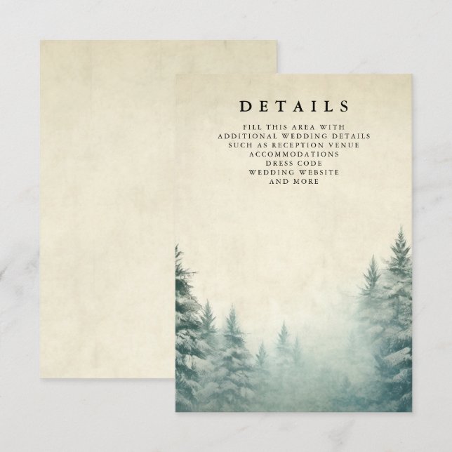 Tarjeta De Recepción Boda de invierno de la Selva de Pino Rustica (Anverso / Reverso)