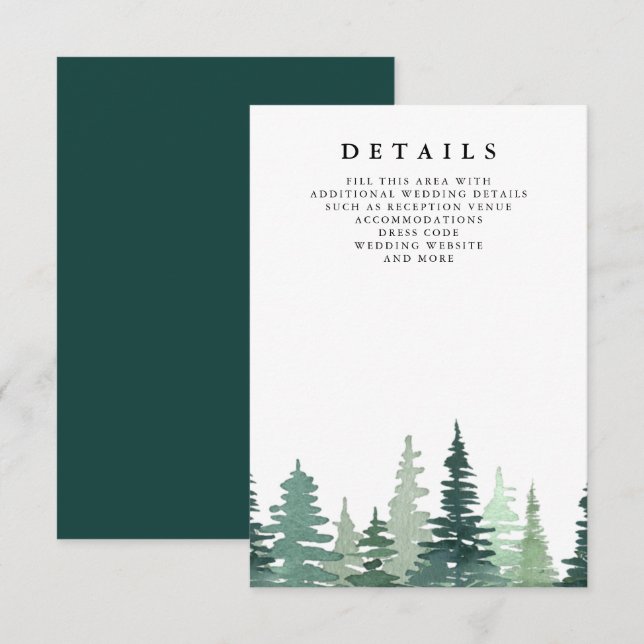 Tarjeta De Recepción Boda de invierno de la Selva de Pino Rustica (Anverso / Reverso)
