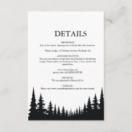 Tarjeta De Recepción Boda de invierno de pinos negros y blancos