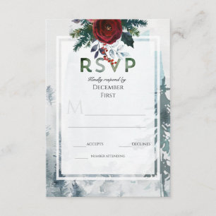 Tarjeta De Recepción Boda de Invierno de Rosas de Montaña Pine RSVP