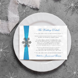 Tarjeta De Recepción Boda de Invierno Diamante Snowflake & Blue Ribbon
