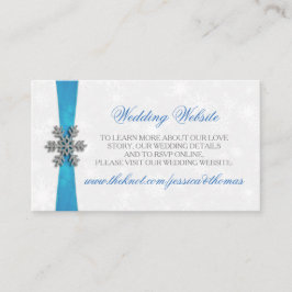 Tarjeta De Recepción Boda de Invierno Diamante Snowflake & Blue Ribbon