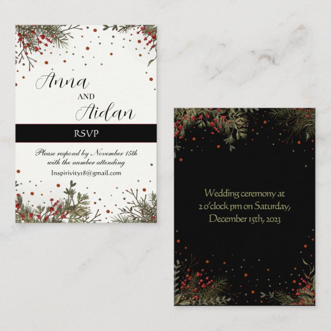Tarjeta De Recepción Boda de Invierno Elegante Inespiritividad Moderno  (Anverso / Reverso)