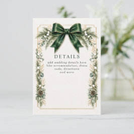 Tarjeta De Recepción Boda de invierno floral botánica Emerald Bow