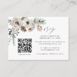 Tarjeta De Recepción Boda de Invierno Rústico Blanco QR Boda Código RSV