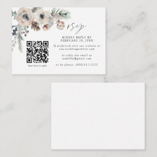 Tarjeta De Recepción Boda de Invierno Rústico Blanco QR Boda Código RSV