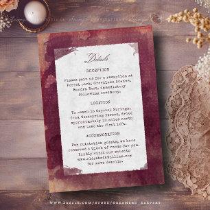 Tarjeta De Recepción Boda de invierno rústico de color rojo borgoñés
