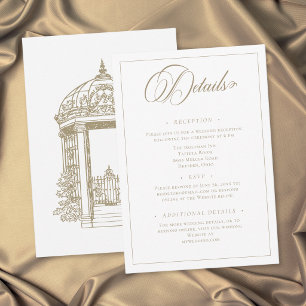 Tarjeta De Recepción Boda de Jardín con Cresta Dorada Elegante Vintage