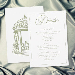 Tarjeta De Recepción Boda de Jardín con Cresta Verde Elegante Vintage