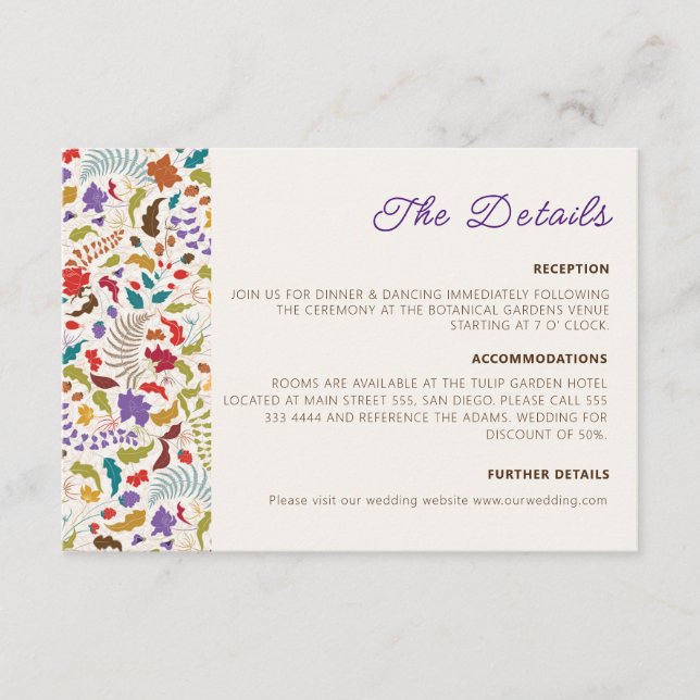 Tarjeta De Recepción Boda de Jardín de Flores Exóticas Rosa Woods (Anverso)