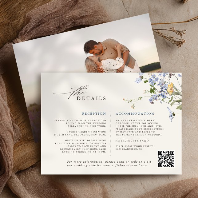 Tarjeta De Recepción Boda de jardín de flores silvestres de primavera c (Colorful Spring Wildflower Meadow Garden Wedding details Enclosure Card)