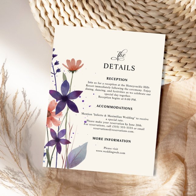 Tarjeta De Recepción Boda de Jardín de Flores Silvestres Púrpura Modern (Subido por el creador)