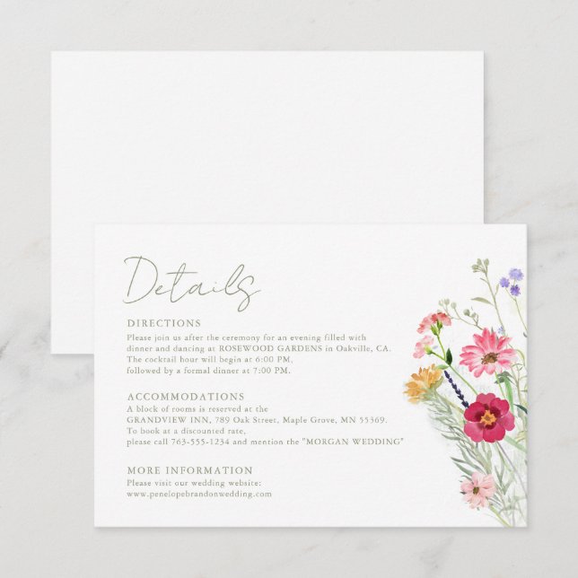 Tarjeta De Recepción Boda de jardín florido rústico campestre (Anverso / Reverso)