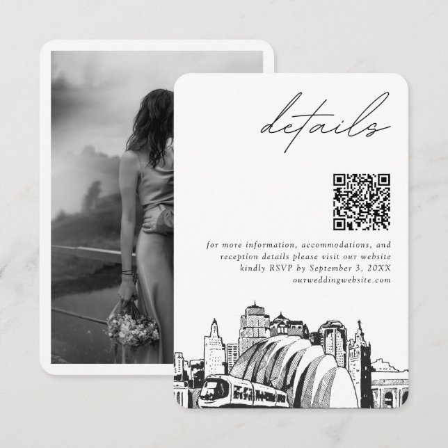 Tarjeta De Recepción Boda de Kansas City Detalles Modernos Código QR (Anverso / Reverso)