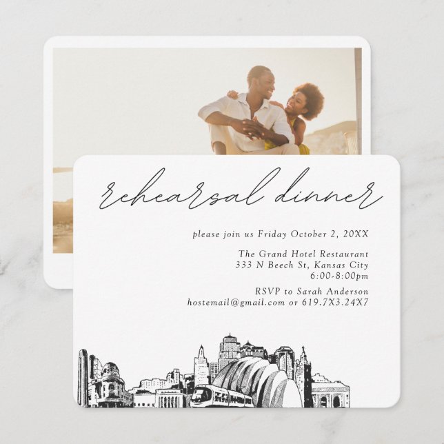 Tarjeta De Recepción Boda de Kansas City Elegante Ensayo Cena (Anverso / Reverso)