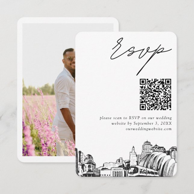 Tarjeta De Recepción Boda de Kansas City Moderno RSVP Código QR (Anverso / Reverso)