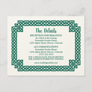 Tarjeta De Recepción Boda de Knot Claddagh, célebre verde esmeralda