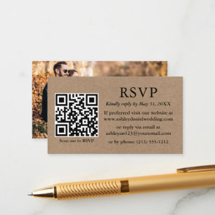 Tarjeta De Recepción Boda de Kraft fotográfico simple minimalista QR RS