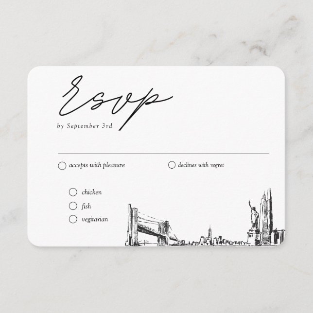 Tarjeta De Recepción Boda de la ciudad de Nueva York opción tradicional (Anverso)