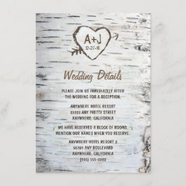 Tarjeta De Recepción Boda de la corteza de árbol de birch rústico del p