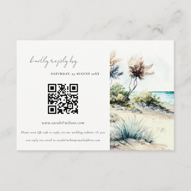 Tarjeta De Recepción Boda de la costa de Palm Beach Seascape QR Código  (Anverso)