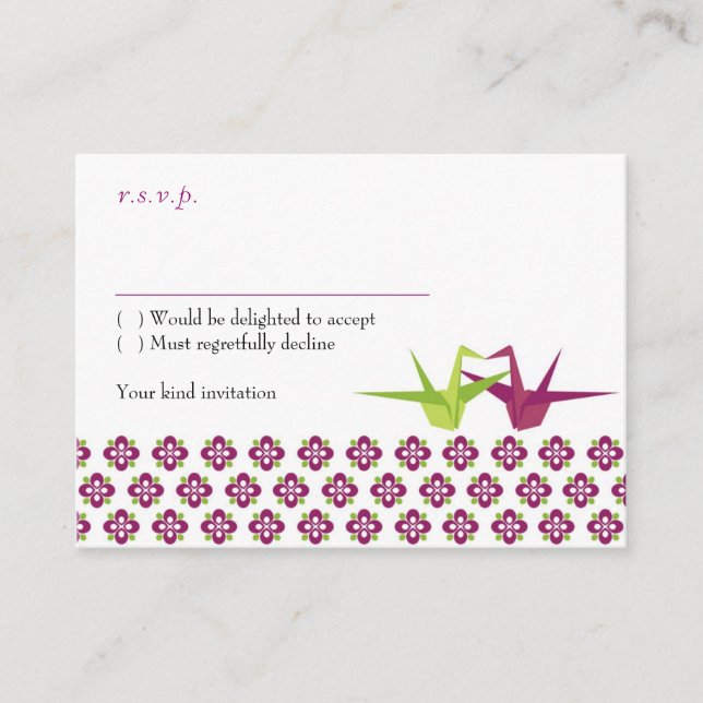 Tarjeta De Recepción Boda de la grúa de papel original (Anverso)